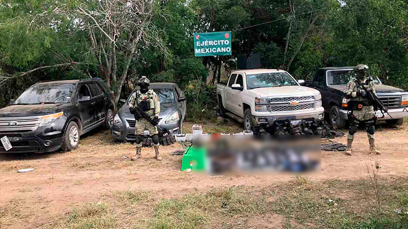 Sedena y GN aseguran armamento y 18 vehículos del crimen en Tamaulipas