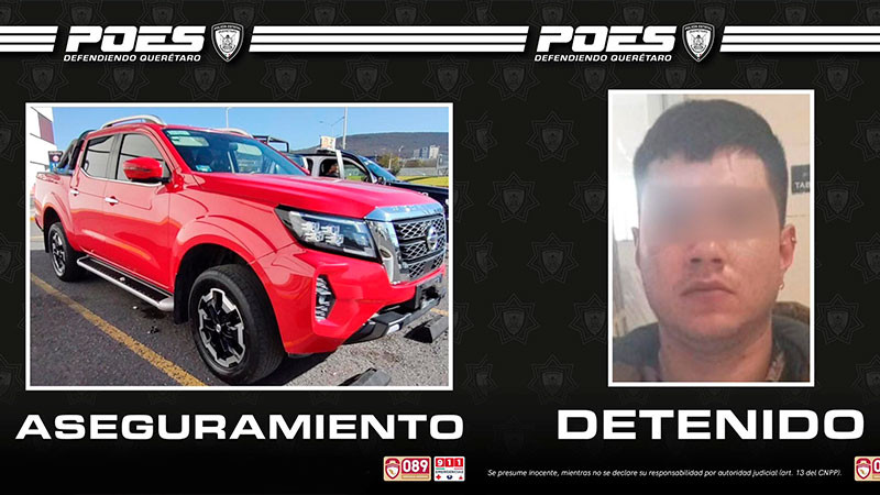 Policía de Querétaro arresta a hombre por intentar vender camioneta robada