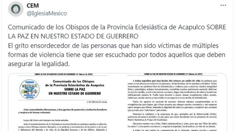 Guerrero: Clamor por la paz resuena entre obispos y pueblo ante la violencia