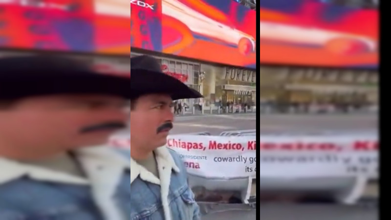 Hijo de ganadero protesta en Times Square por secuestro de su padre en Chiapas