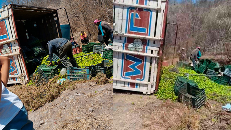 Vuelca camión limonero en Parácuaro, Michoacán; hay ocho heridos