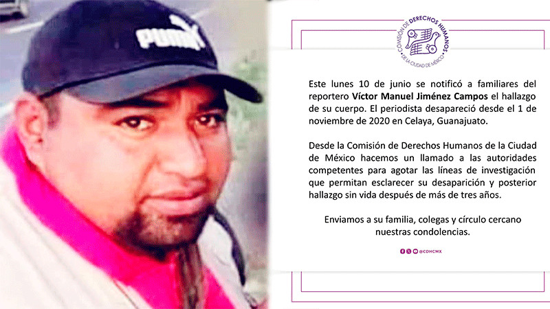 Luego de más de tres años de búsqueda, encuentran cuerpo sin vida de reportero Víctor Manuel Jiménez en Guanajuato