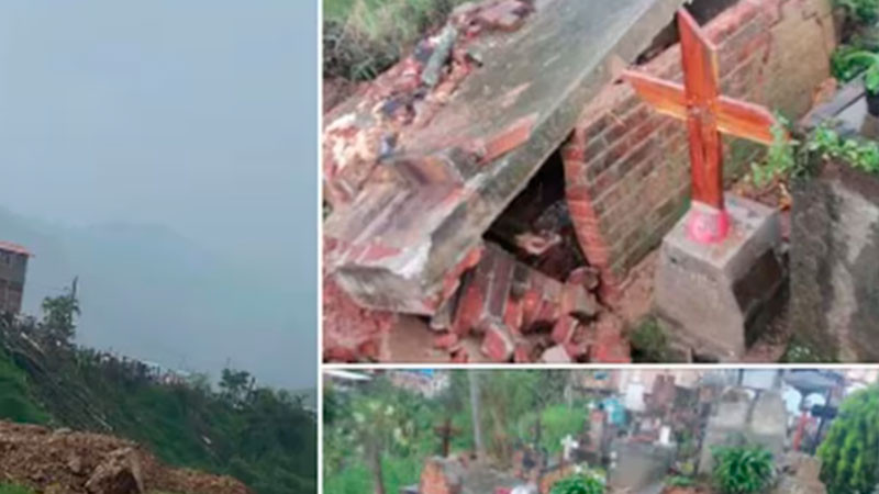 Tumbas quedan al descubierto en panteón de Oaxaca tras lluvias 