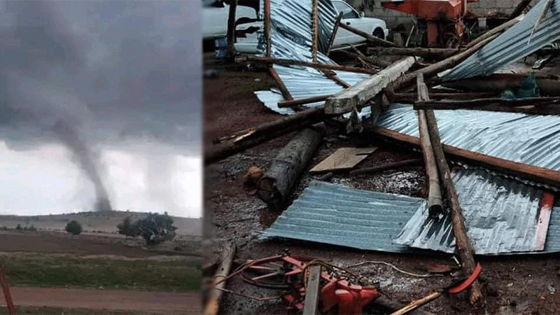 Tornado impacta en Hidalgo y arrasa con los techos de 15 viviendas