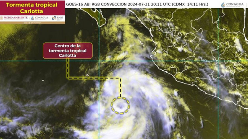 Se forma la tormenta tropical “Carlotta” en costas del Pacífico mexicano