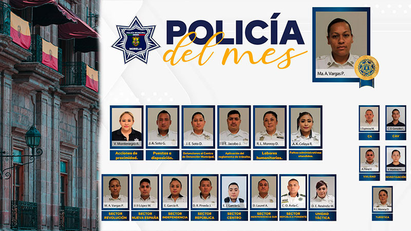 Reconoce Policía Morelia a los oficiales que más se destacaron en julio 