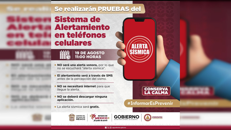 Este lunes, prueba de alertamiento de sismo vía celular en la CDMX y Edomex; no sonará Alerta Sísmica