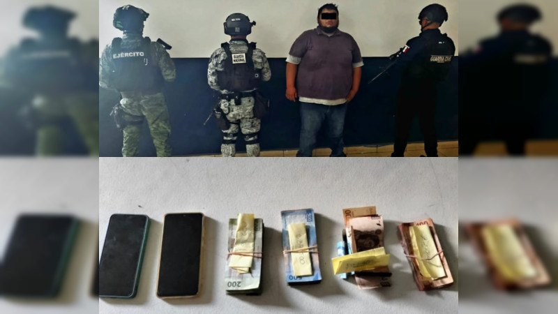 Detienen a cobracuotas con 68 mil pesos en efectivo en Apatzingán, Michoacán: Cobraba hasta 37 mil 500 por empacadora que extorsionaba