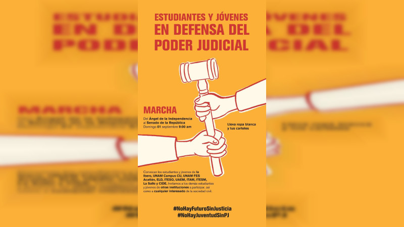 Estudiantes de la UNAM, Ibero e ITESO convocan a marchar este domingo en contra de la reforma judicial