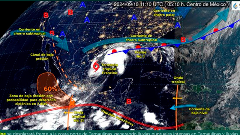 Tormenta 'Francine' provocará lluvias puntuales en noreste del país