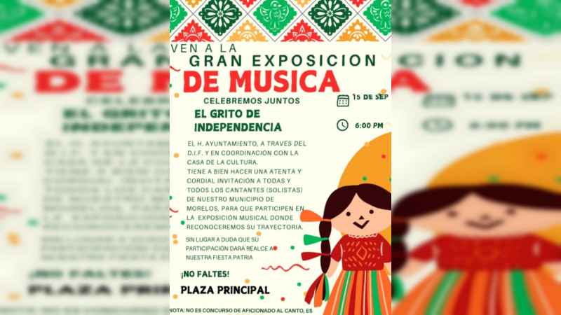 Habrá Gran Exposición de Música en las festividades patrias de Villa Morelos, Michoacán