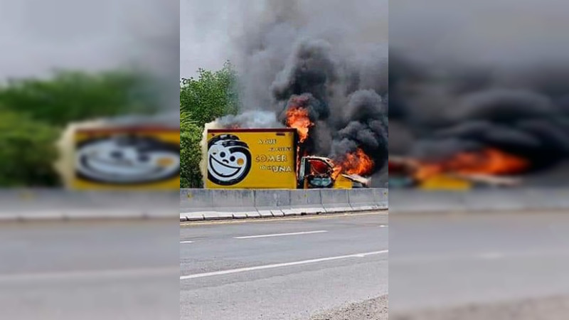 Roban e incendian camioneta de Sabritas en Apatzingán, Michoacán