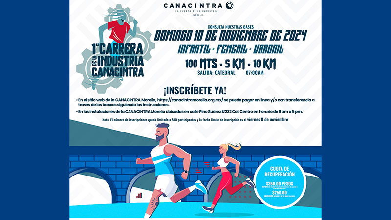 Invita CANACINTRA a morelianos a participar en la Carrera de la Industria 