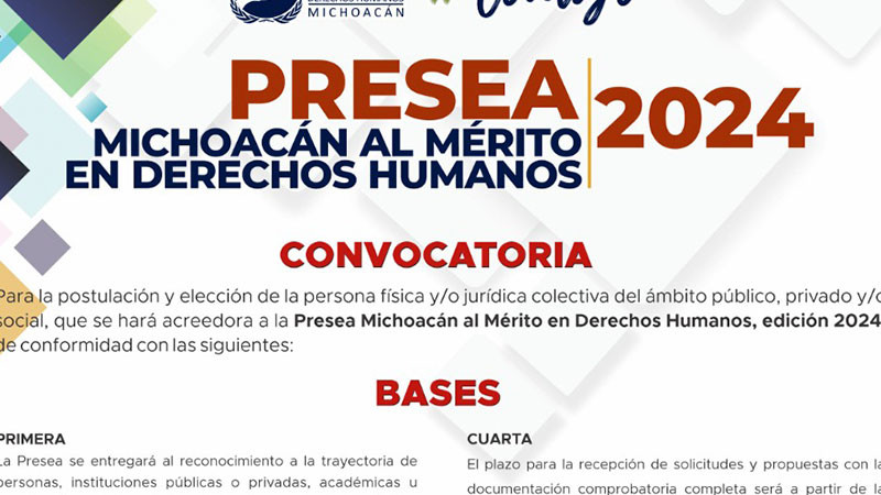 Convoca CEDH a postular a personas candidatas a recibir la presea Michoacán al mérito en derechos humanos, edición 2024