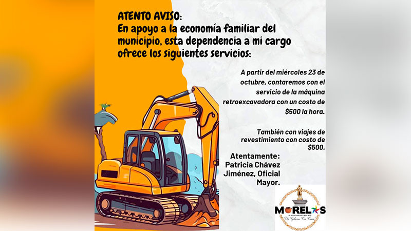 Ofrece Ayuntamiento de Morelos servicios de construcción a precios accesibles para impulsar el desarrollo comunitario