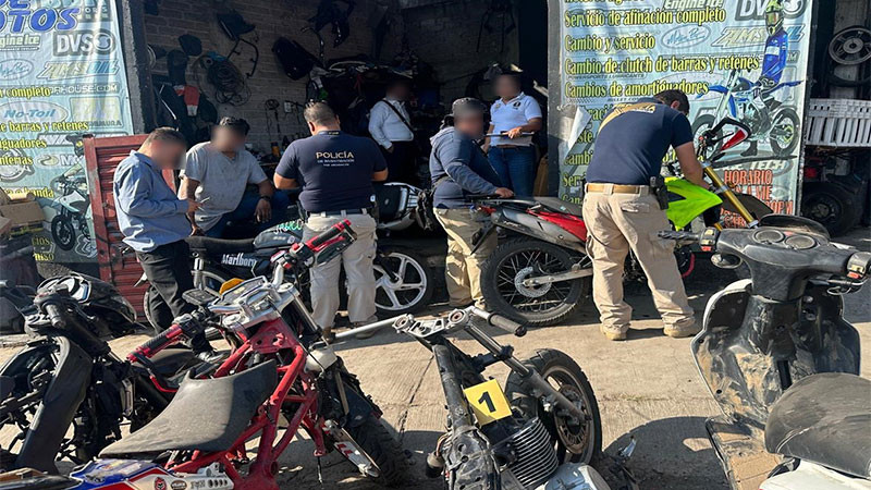 Aseguran en Tarímbaro, Michoacán un taller de motocicletas; decomisaron tres motos y un motor