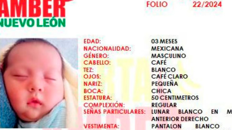 Alertan por robo de bebé de tres meses en Escobedo, Nuevo León