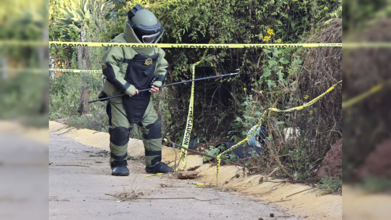 Explosivos en los caminos de Michoacán: Aseguran artefacto a la orilla de un camino en Tangamandapio